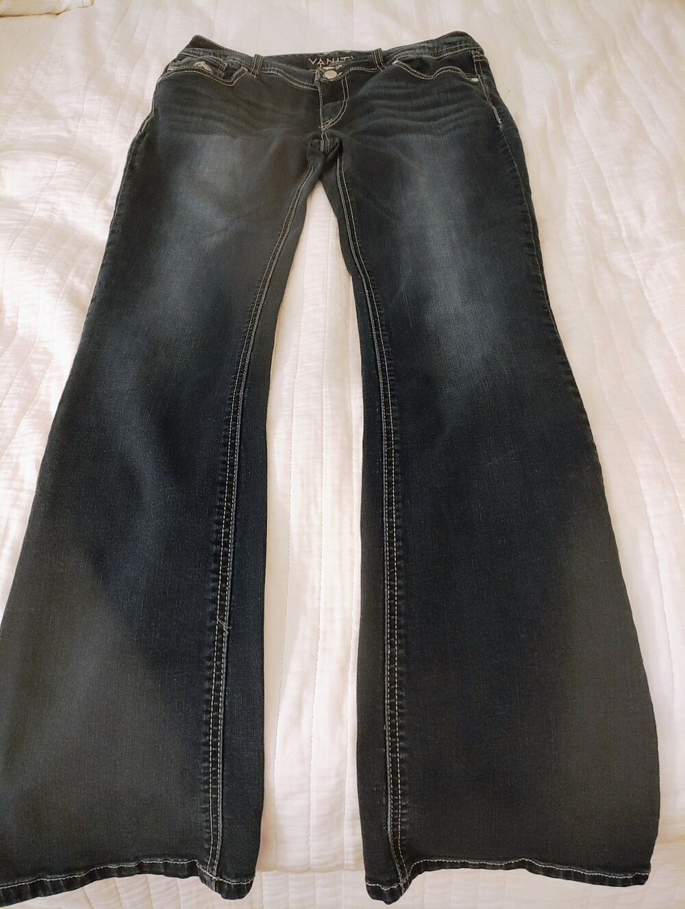 Vanity Jeans Size 30 Regular Y2K Dark Wash Flare Jeans Embroidered Pockets